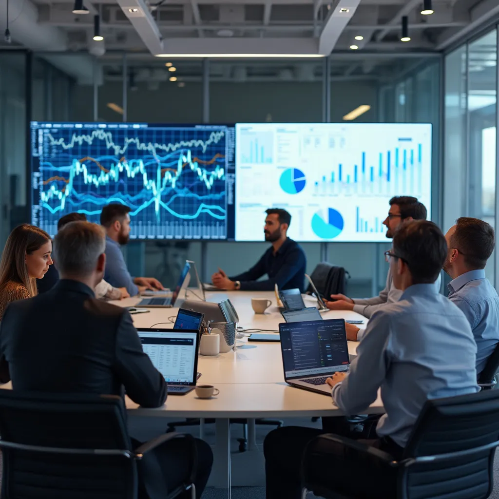 Equipo de FinanArg en una reunión estratégica discutiendo gráficos