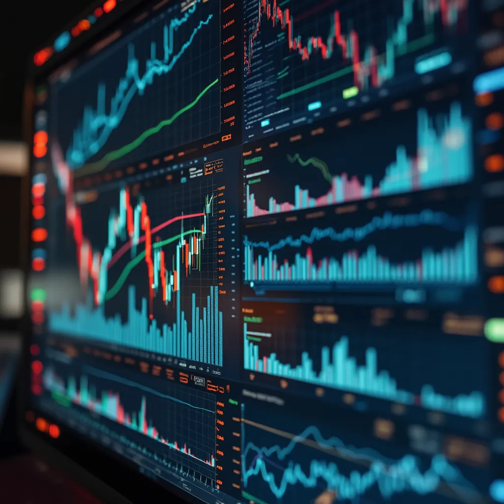Análisis de datos financieros y gráficos bursátiles en pantalla de computadora